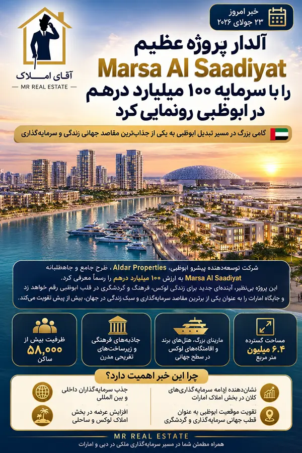 آلدار پروژه ۱۰۰ میلیارد درهمی Marsa Al Saadiyat را در ابوظبی رونمایی کرد